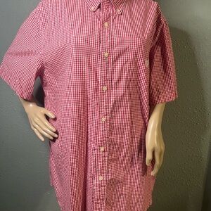 Chaps Red Casual Button Down Shirt with Gingham Pattern